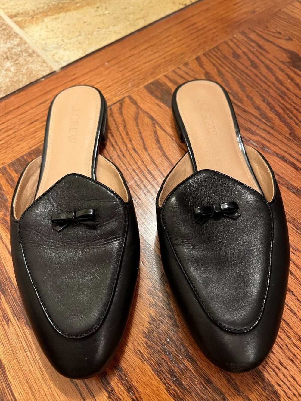 JCREW BLACK LEATHER SLIDES